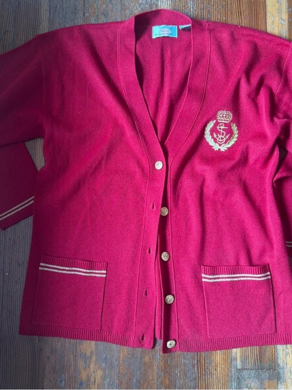 Red Crew Crest Embroidered Cardigan